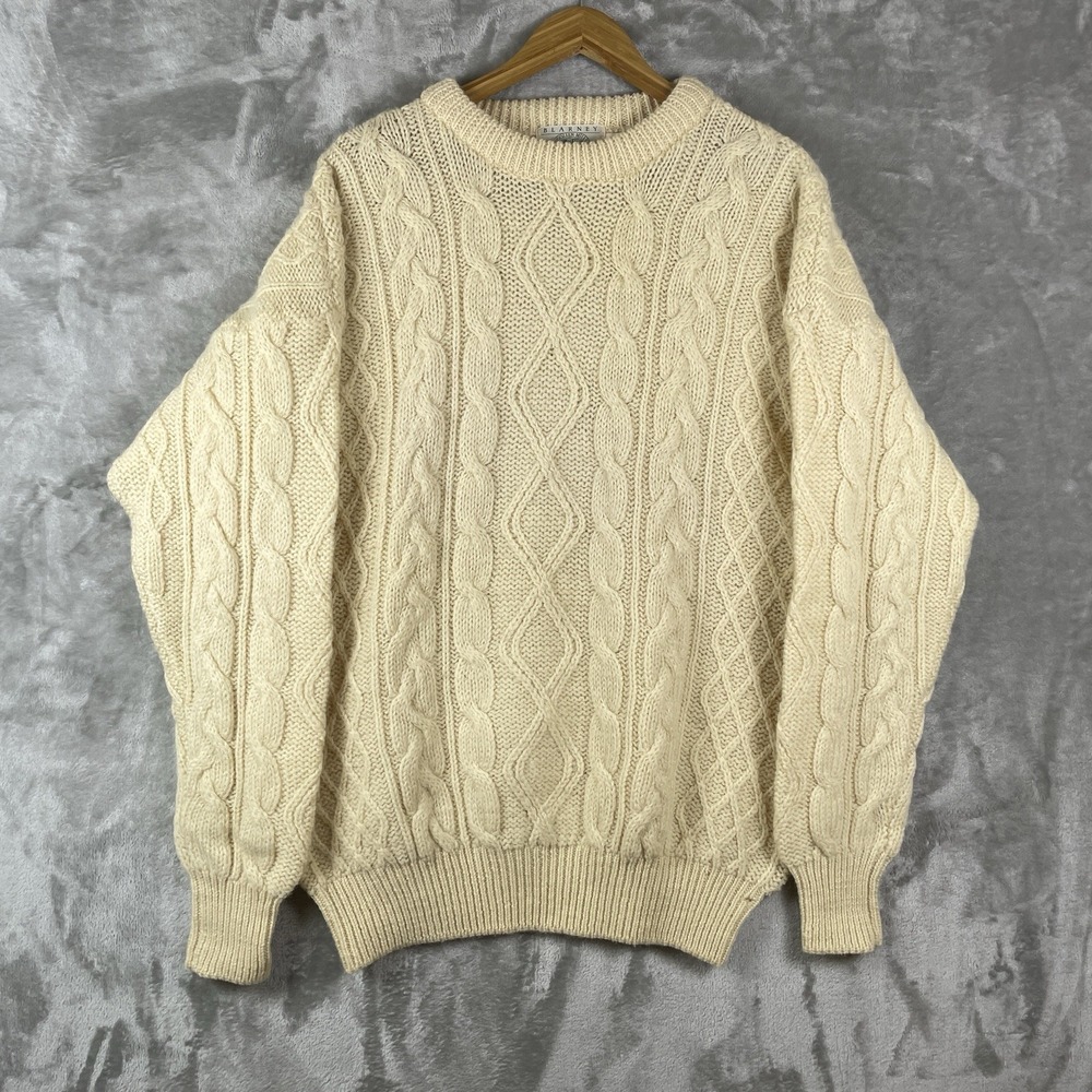 Vintage Blarney Sweater Mens Large 100% Wool Cable Knit Fisherman Aran Chunky